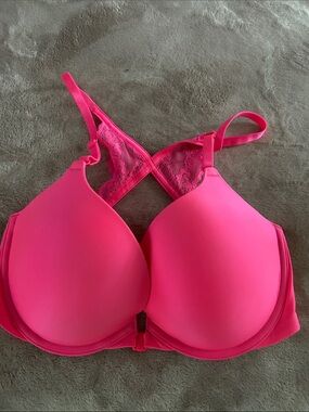 Victoria's Secret Hot Pink Front-Close Lace-Back T-Shirt Bra